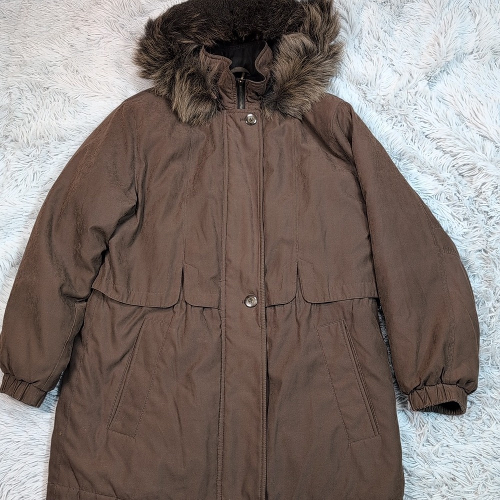 F.S. Limited Jacket Womens M Brown Fox Tail Fur Trim Hood Parka Coat Pockets